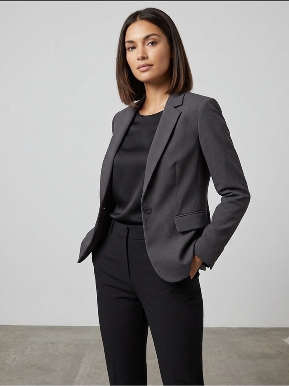 Forever 21 Charcoal Gray Women's Tailored Blazer, One Button Jacket, Size Large